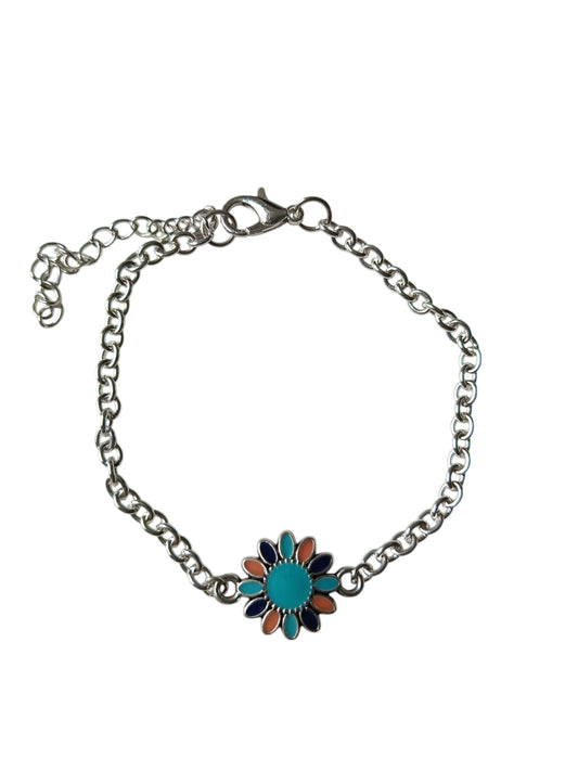 Gekleurde bloem RVS silver plated