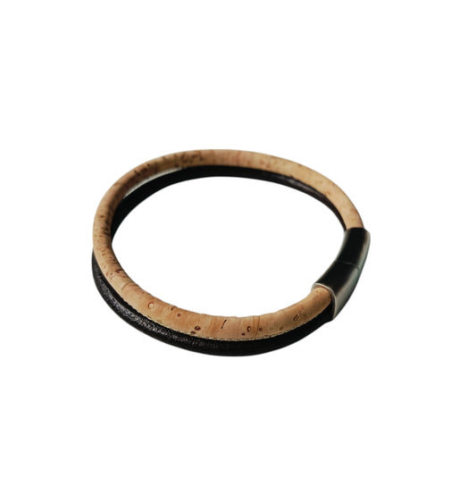 Armband met kurk en leer 2 laags