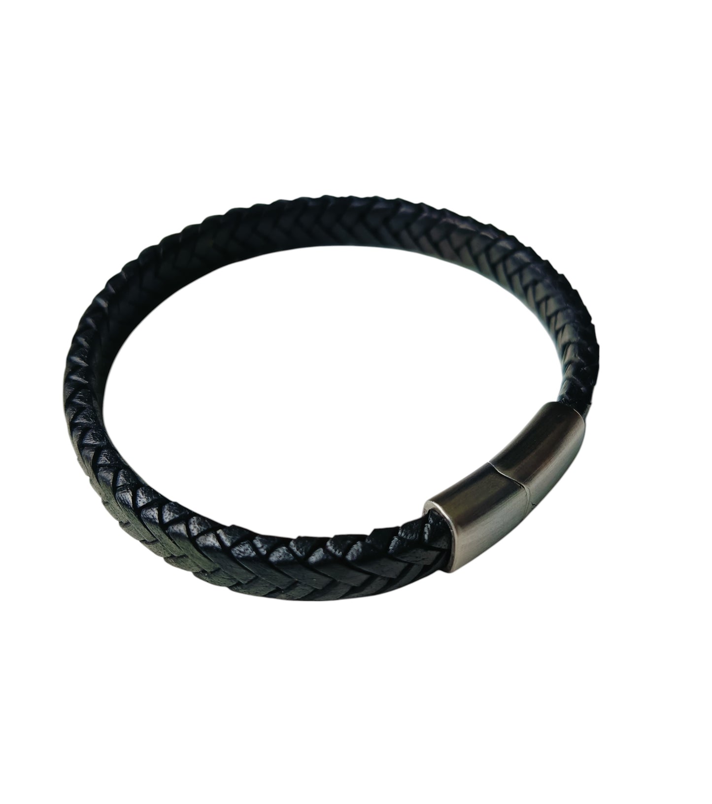 Armband zwart gevlochten leer