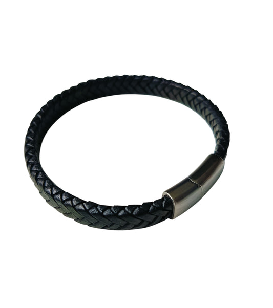 Armband zwart gevlochten leer