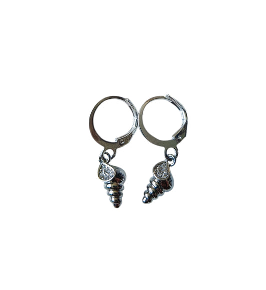 Oorbel schelp met steentje, RVS silver plated