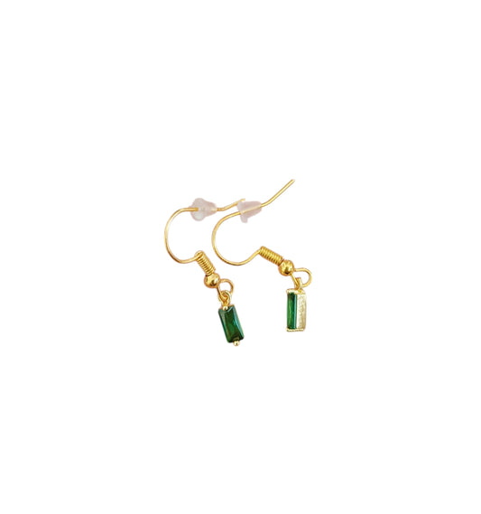 Zirkonia rechthoek groen RVS gold plated