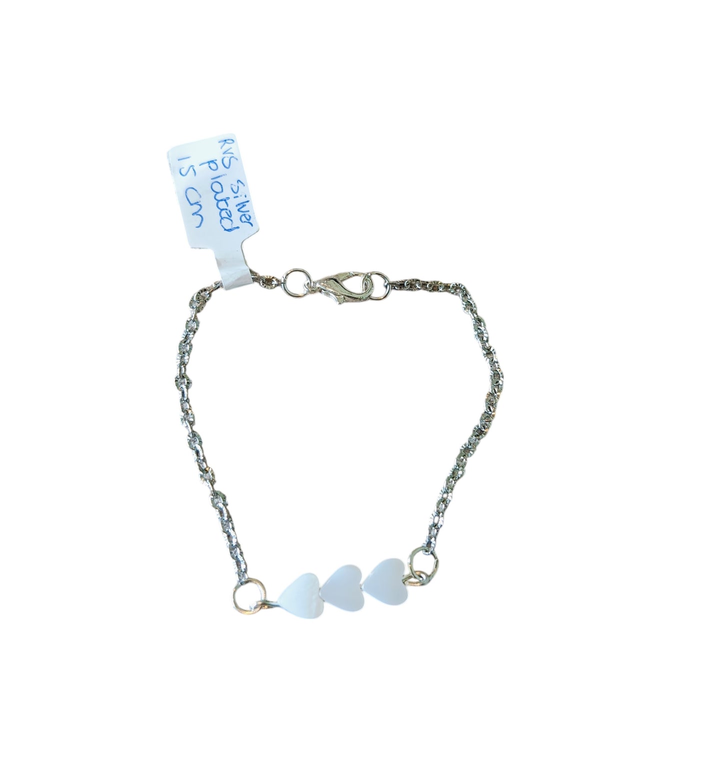 Armband tussenstuk zoetwaterparel hart, RVS silver plated