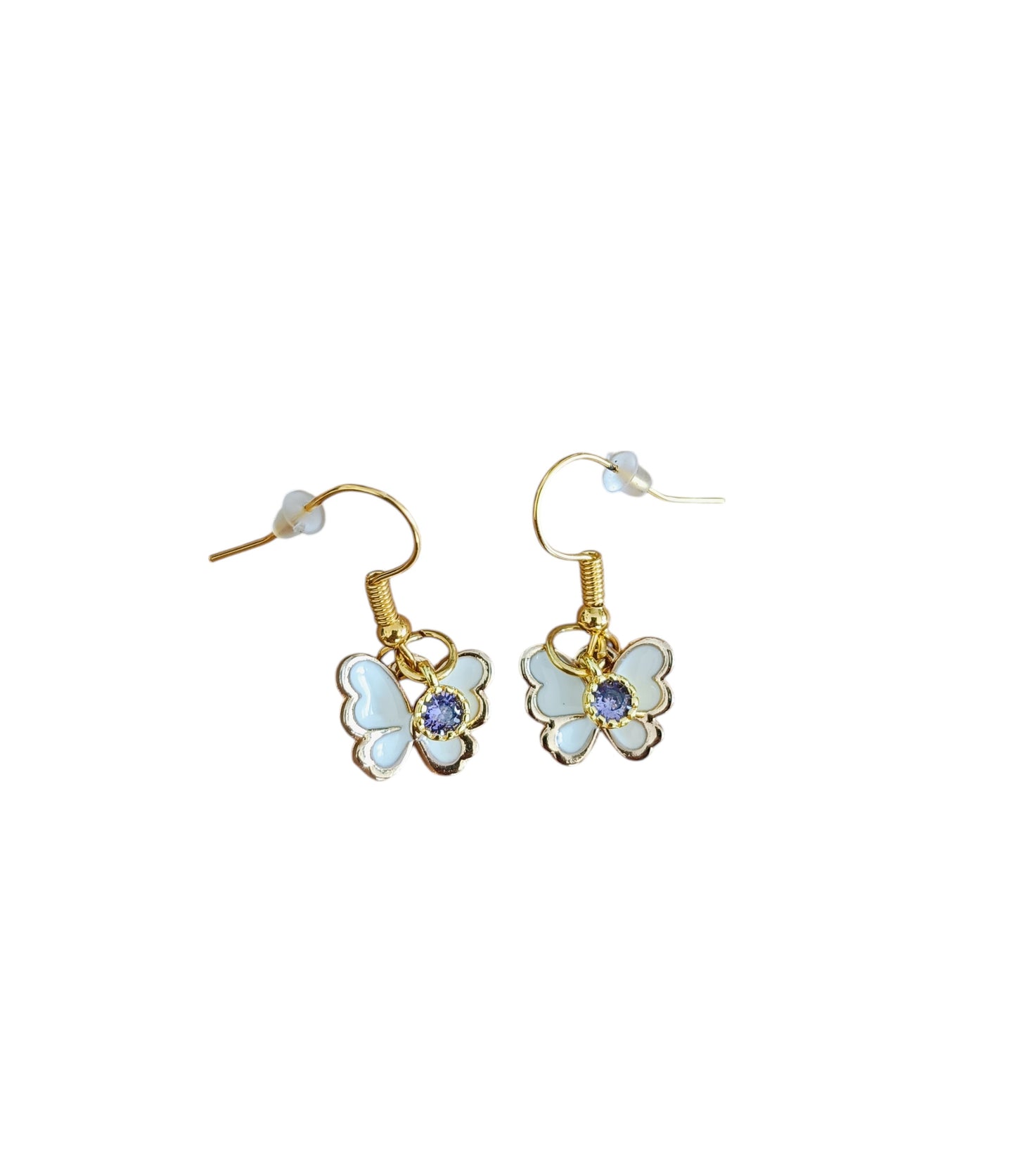 Vlinder wit en paars steentje RVS gold plated