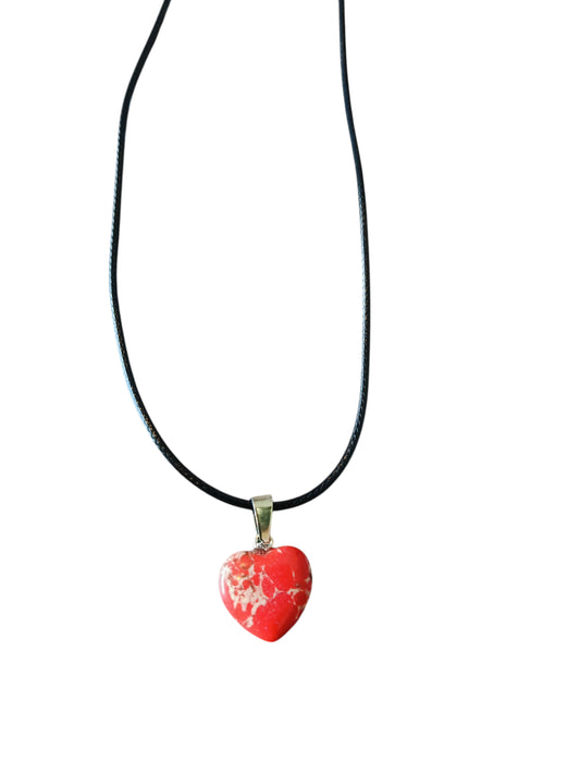 Ketting waxkoord hart rood wit