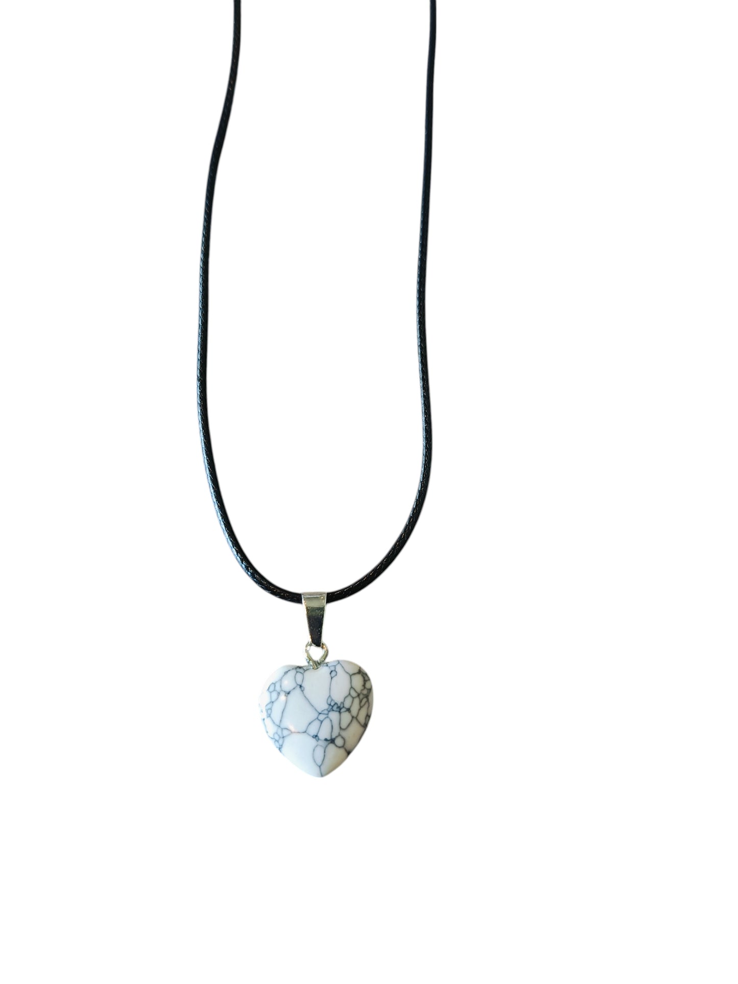 Ketting waxkoord hart wit marmer