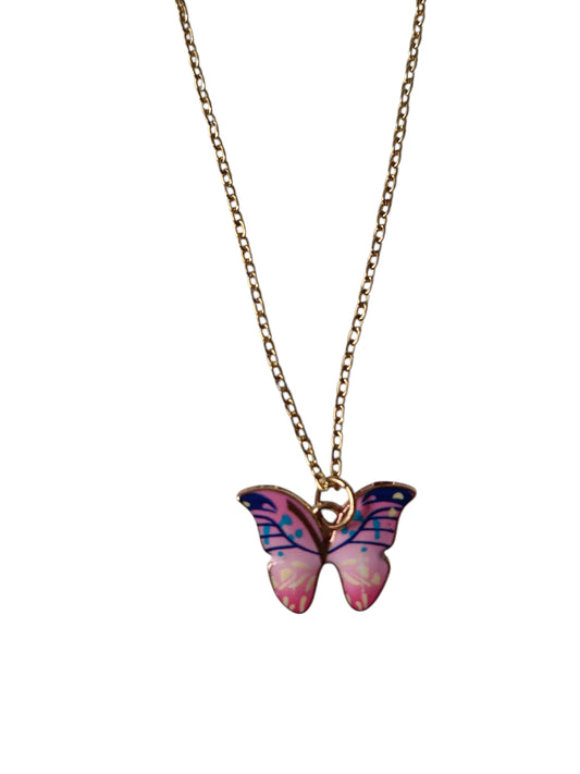 Vlinder roze RVS gold plated