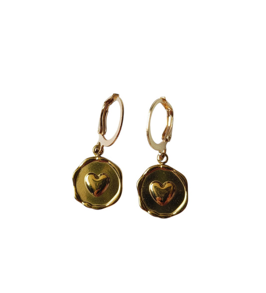 Oorbel hart goud, RVS gold plated