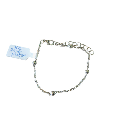 Armband schakel met bolletjes, RVS silver plated