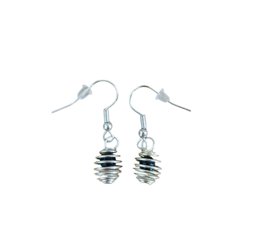 Spiraal met zwarte kraal RVS silver plated