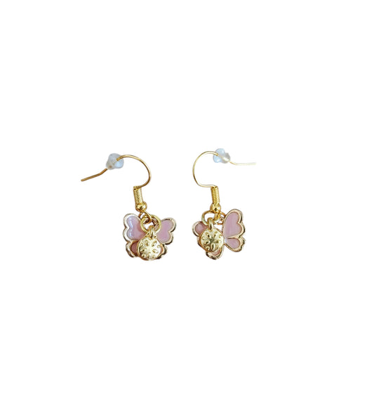 Vlinder roze en muntje RVS gold plated