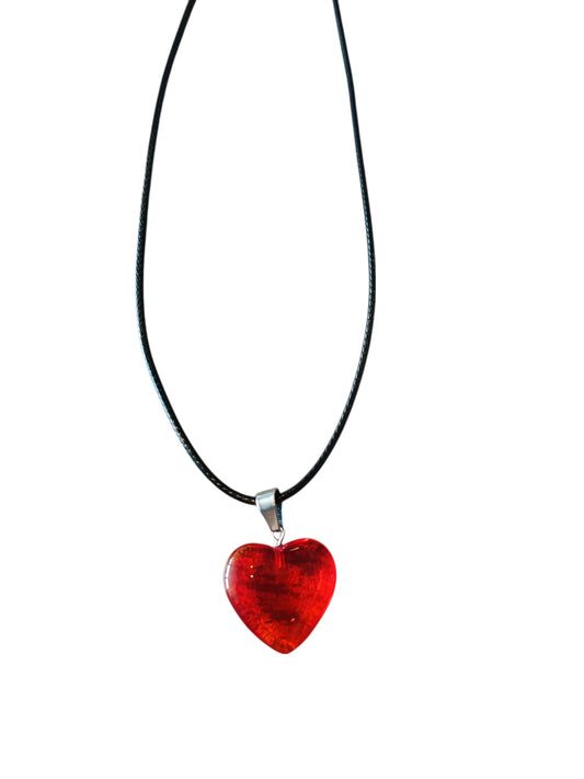 Ketting waxkoord hart rood