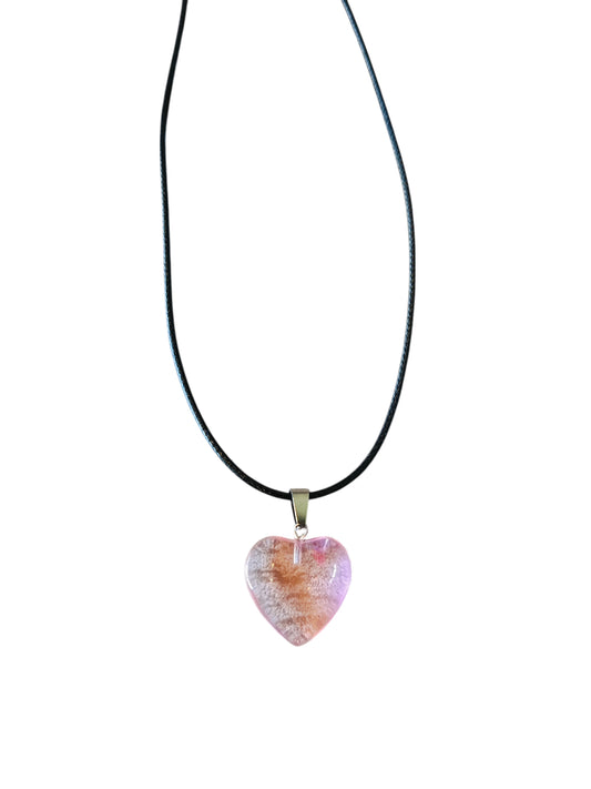 Ketting waxkoord roze hart