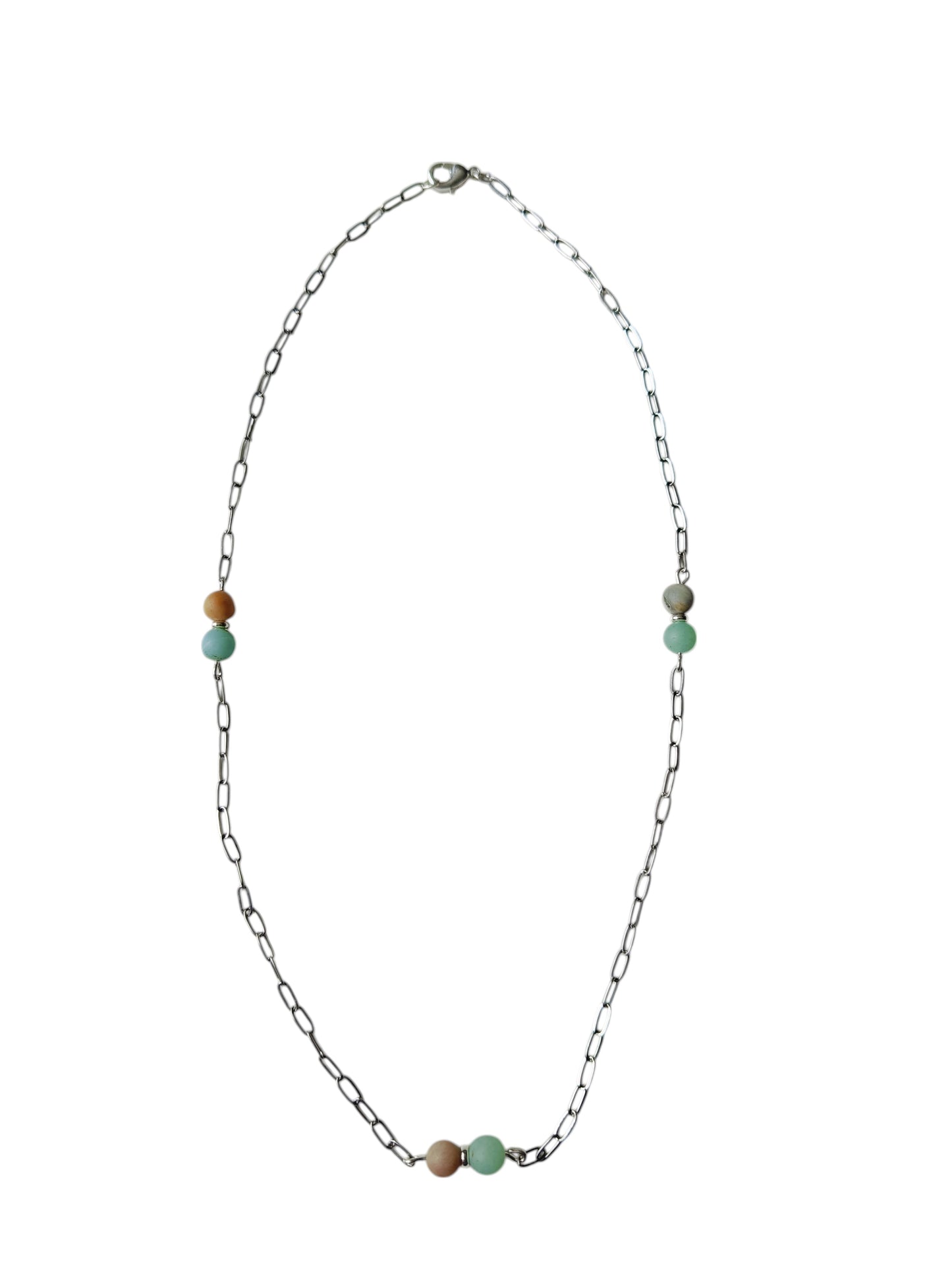 Ketting met tussenstuk Amazoniet kraal, RVS silver plated